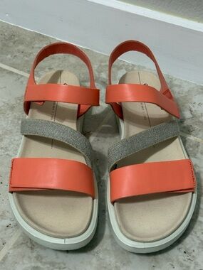 ECCO Flowt 2 Band Women's Sandals In Coral Nubuck Color (Size 41).